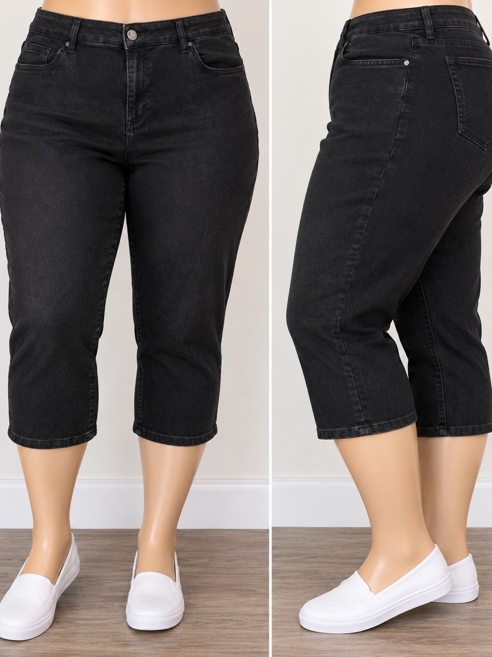 d.jeans Women’s 18W Black Denim Capri Jeans Plus Size Cropped Casual Classic